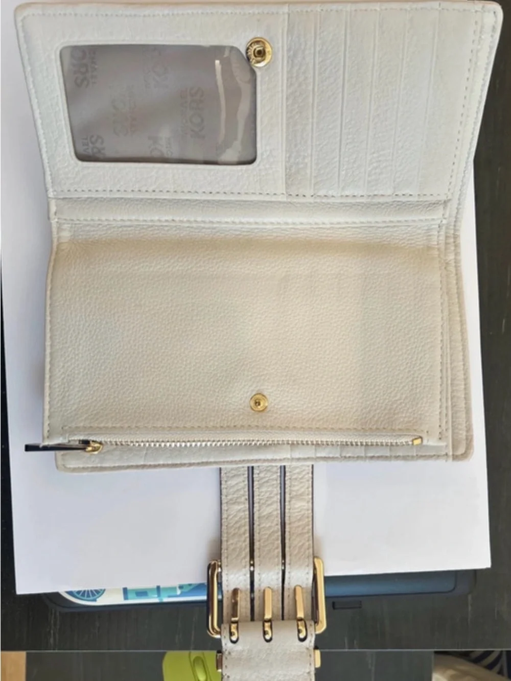 Michael Kors Cream Leather Buckle Continental Wallet
